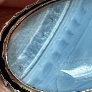 Large Blue Banded Agate Cabochon Sterling Statement Ring 925 Vintage Style